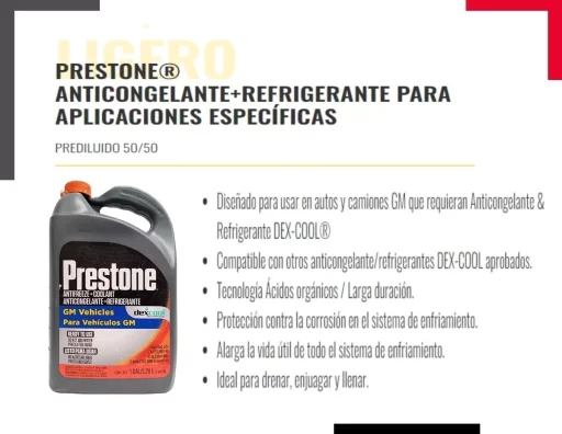 Anticongelante + Refrigerante Prestone GM Vehicles 50/50 Color Naranja - Imagen 4